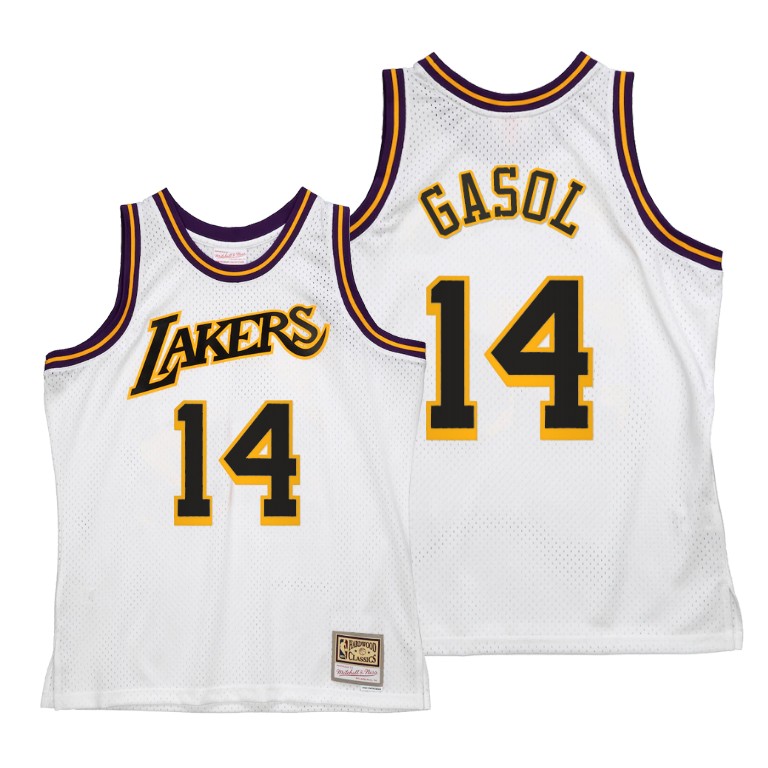 Men's Los Angeles Lakers Marc Gasol #14 NBA Hardwood Classics Reload 2.0 White Basketball Jersey LHM8583LA